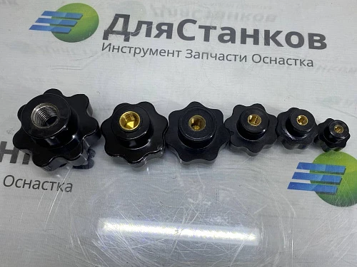 Ручка Гайка- Барашек. Диаметр 40 мм резьба М-8. Черная с латунной вставкой. – фото 3