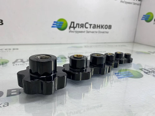 Ручка Гайка- Барашек. Диаметр 40 мм резьба М-8. Черная с латунной вставкой. – фото 4